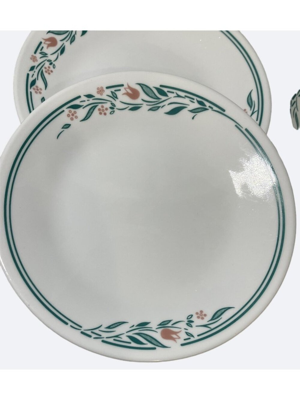 Corelle Rosemarie Bread Plates 6-3/4" Pink Tulips Teal Green Leaves Set of 8 - Picture 5 of 7